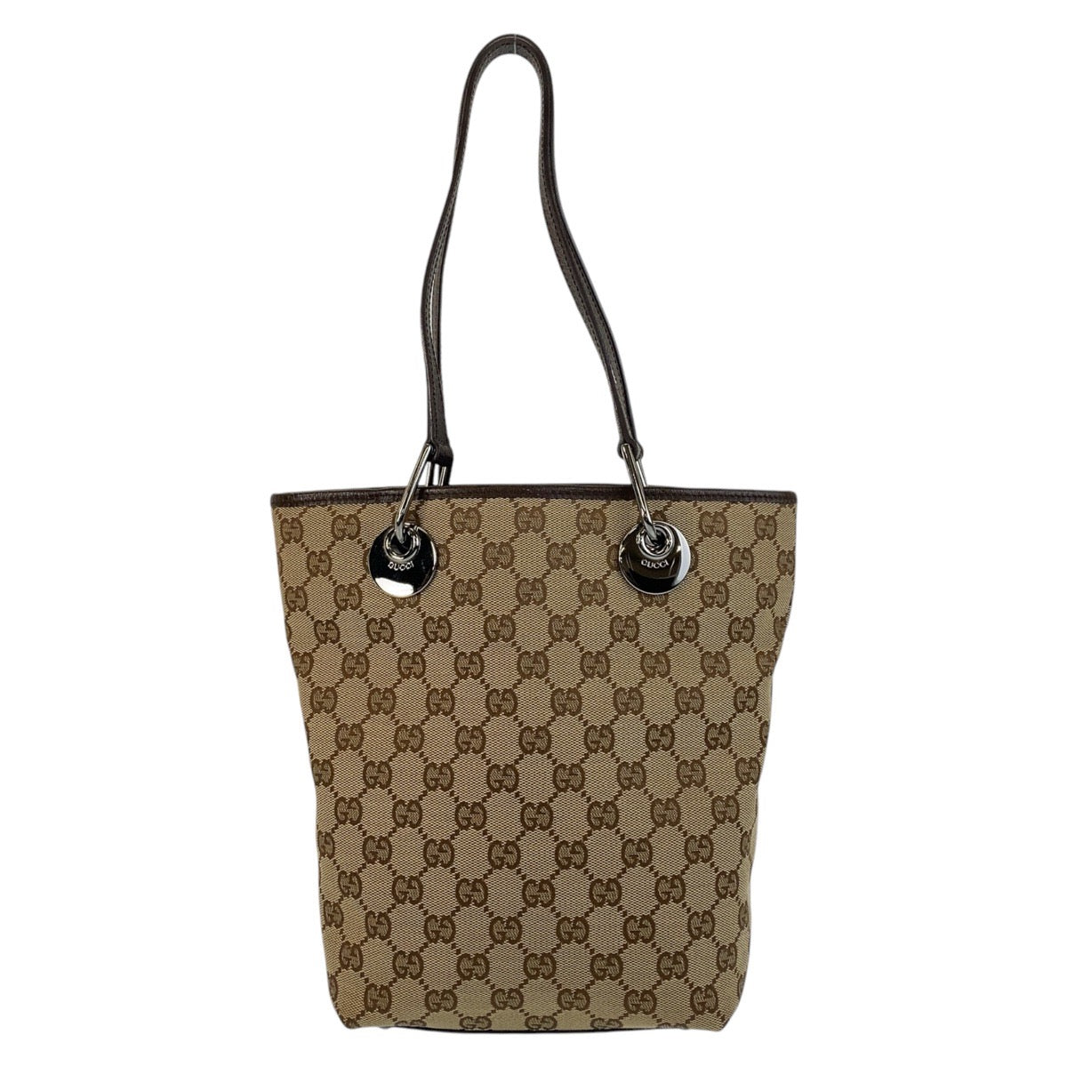 Gucci GG SilverMetal Canvas Brown Beige Tote Bag 3
