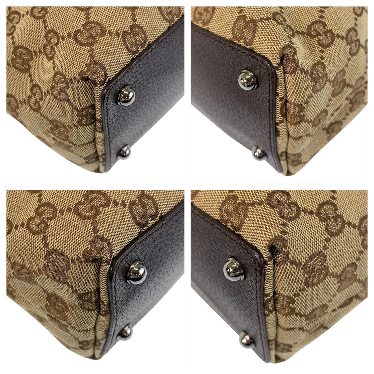 Gucci GG SilverMetal Canvas Brown Beige Tote Bag 3
