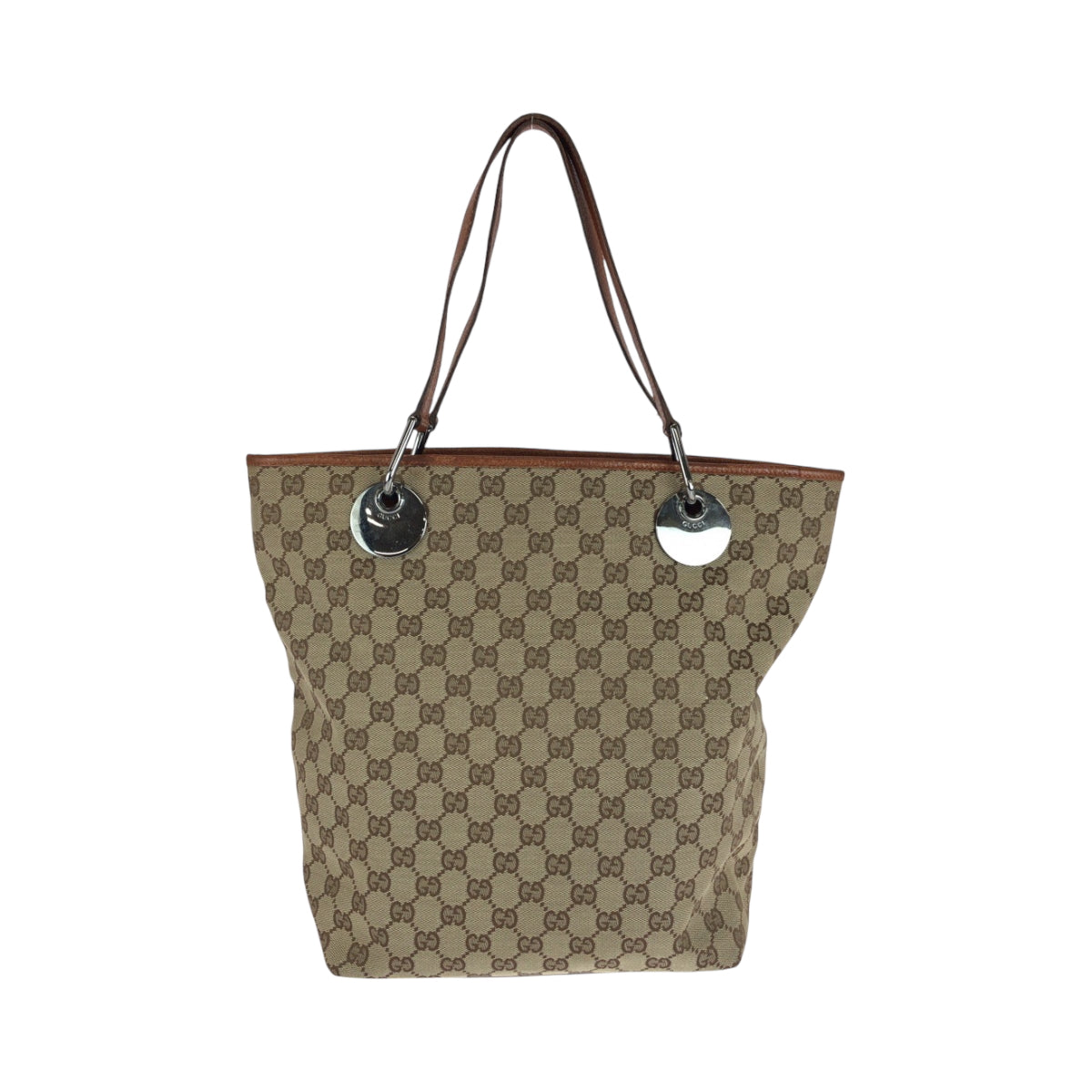 Gucci GG Metal Canvas Brown Silver Shoulder Bag