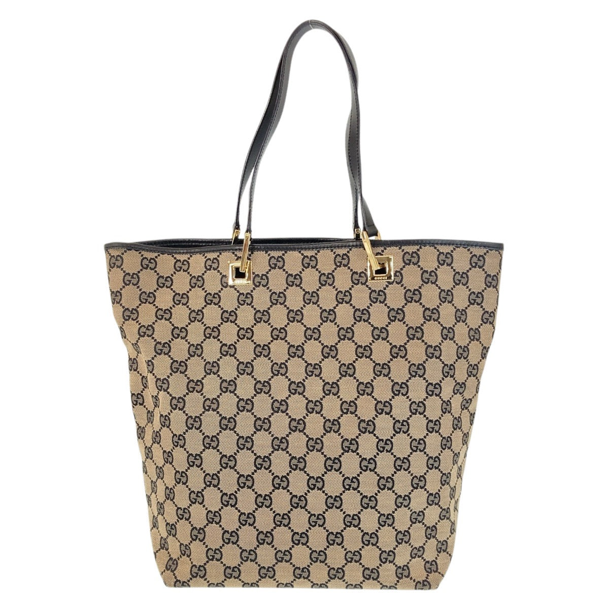 Gucci 002 GG , GoldMetal Leather Canvas Black Shoulder Bag