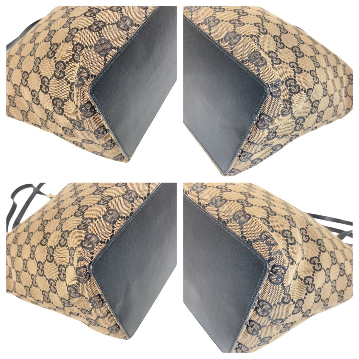 Gucci 002 GG , GoldMetal Leather Canvas Black Shoulder Bag