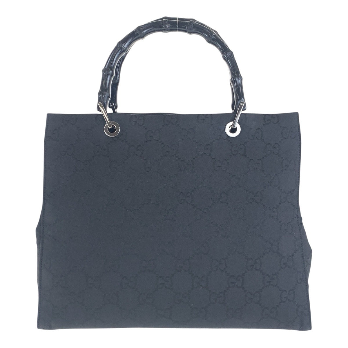 Gucci 002 GG SilverMetal Bamboo Canvas Black Tote Bag 2