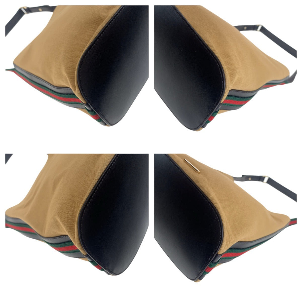 Gucci 001 , Sherry line Leather Canvas Beige Shoulder Bag
