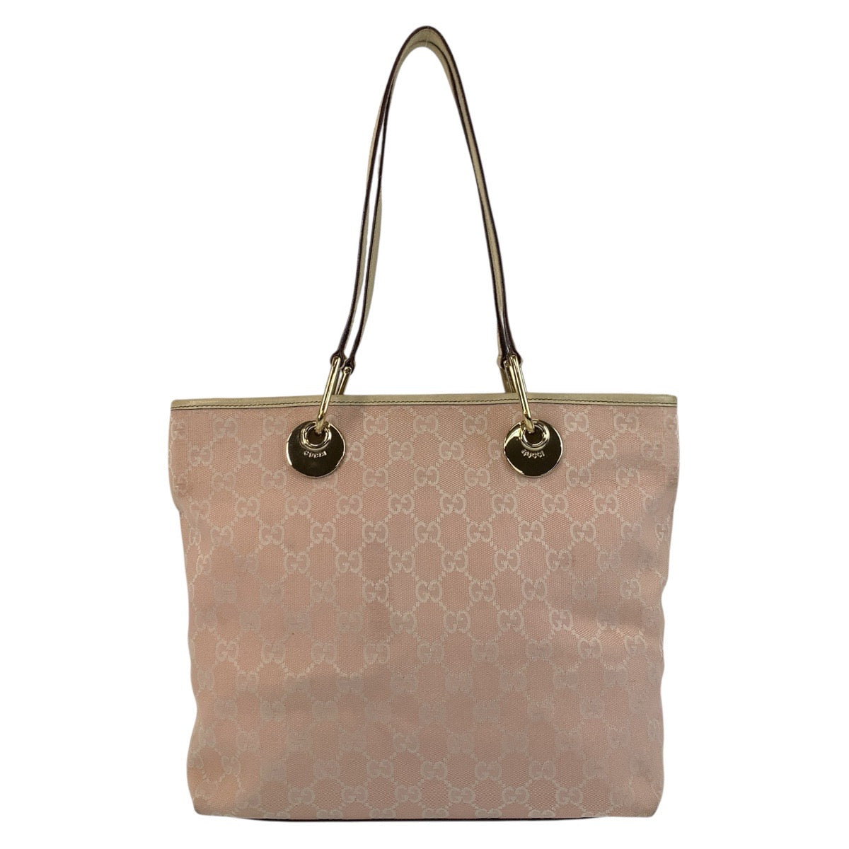 Gucci GG , Gold Metal Leather Canvas White Pink Shoulder Bag