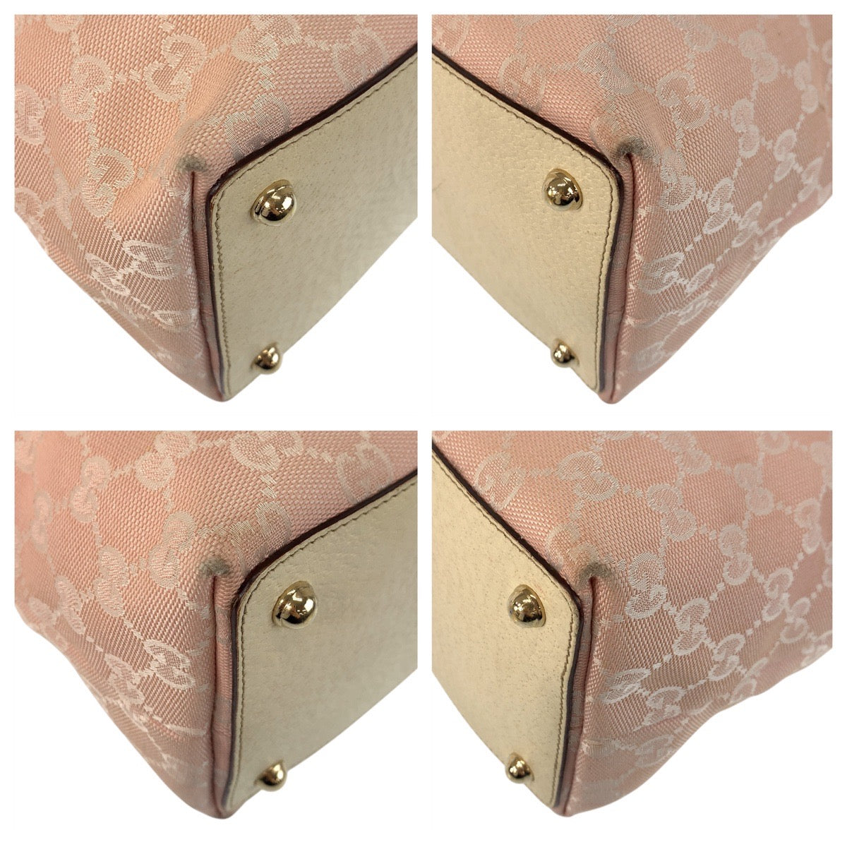 Gucci GG , Gold Metal Leather Canvas White Pink Shoulder Bag