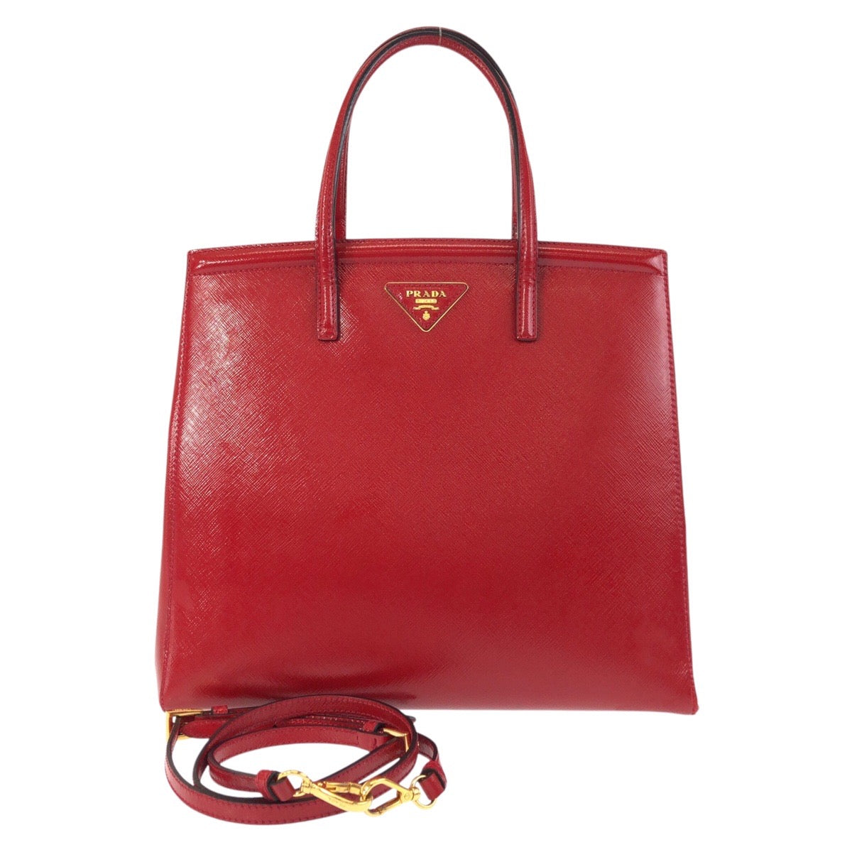 Tote Bag Metal Safiano Leather Red