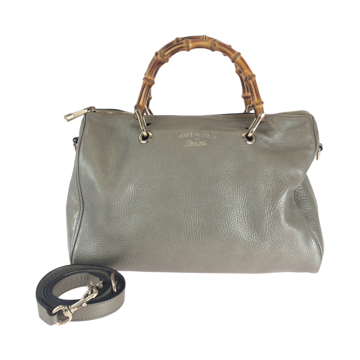 Gucci Bamboo Leather Gold Shoulder Bag