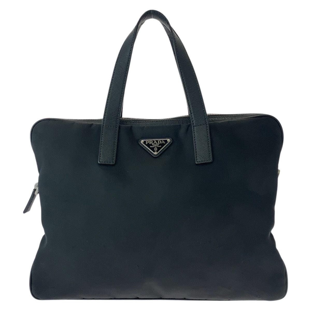 Prada Tessuto Triangle Plate Briefcase Handbag Leather Nylon Logo Travel Bag