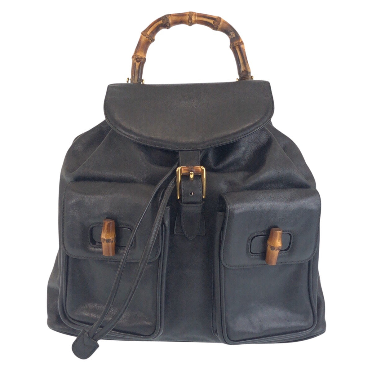 Gucci Backpack 006 GoldMetal Backpack Bamboo Leather Black