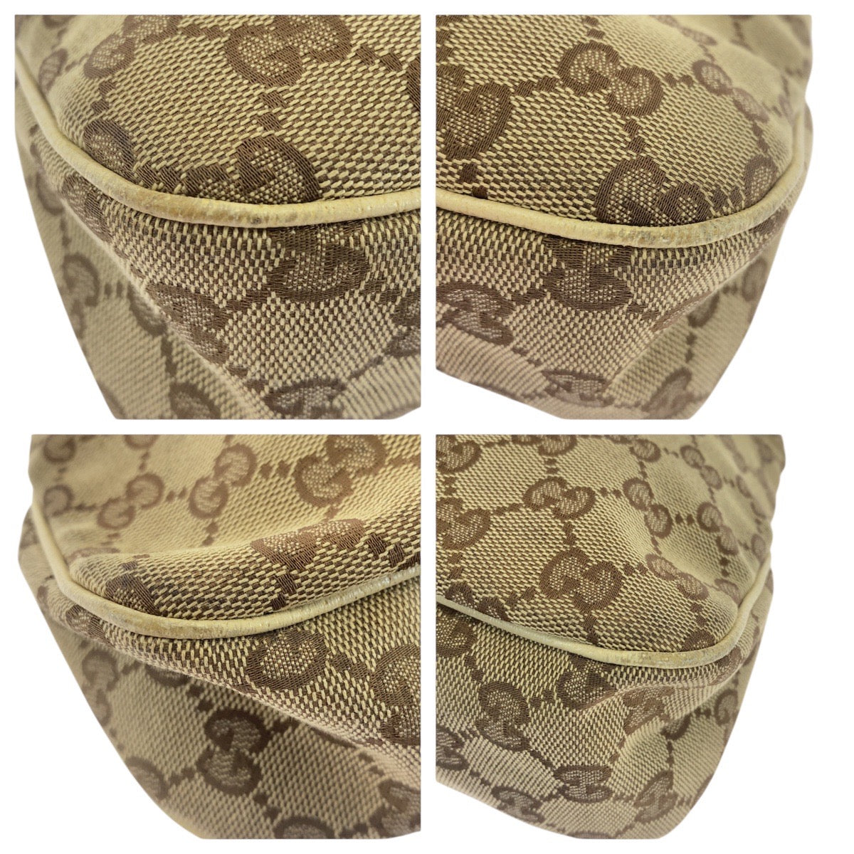 Gucci GG , Ivory Metal Leather Canvas Beige Gold Shoulder Bag