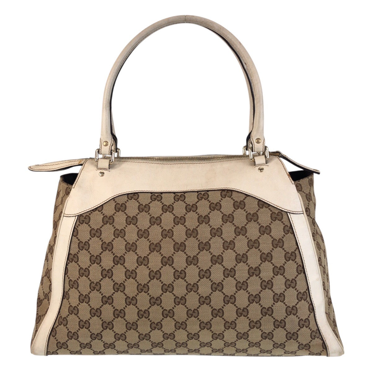 Gucci GG Ivory Metal Trophy Canvas Beige Gold Tote Bag