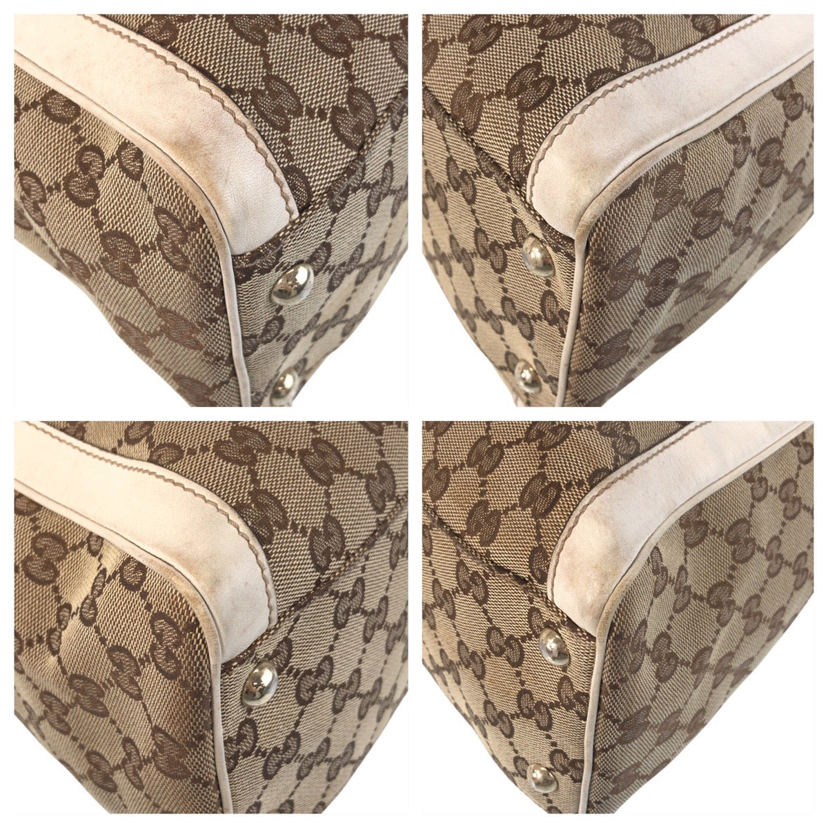 Gucci GG Ivory Metal Trophy Canvas Beige Gold Tote Bag
