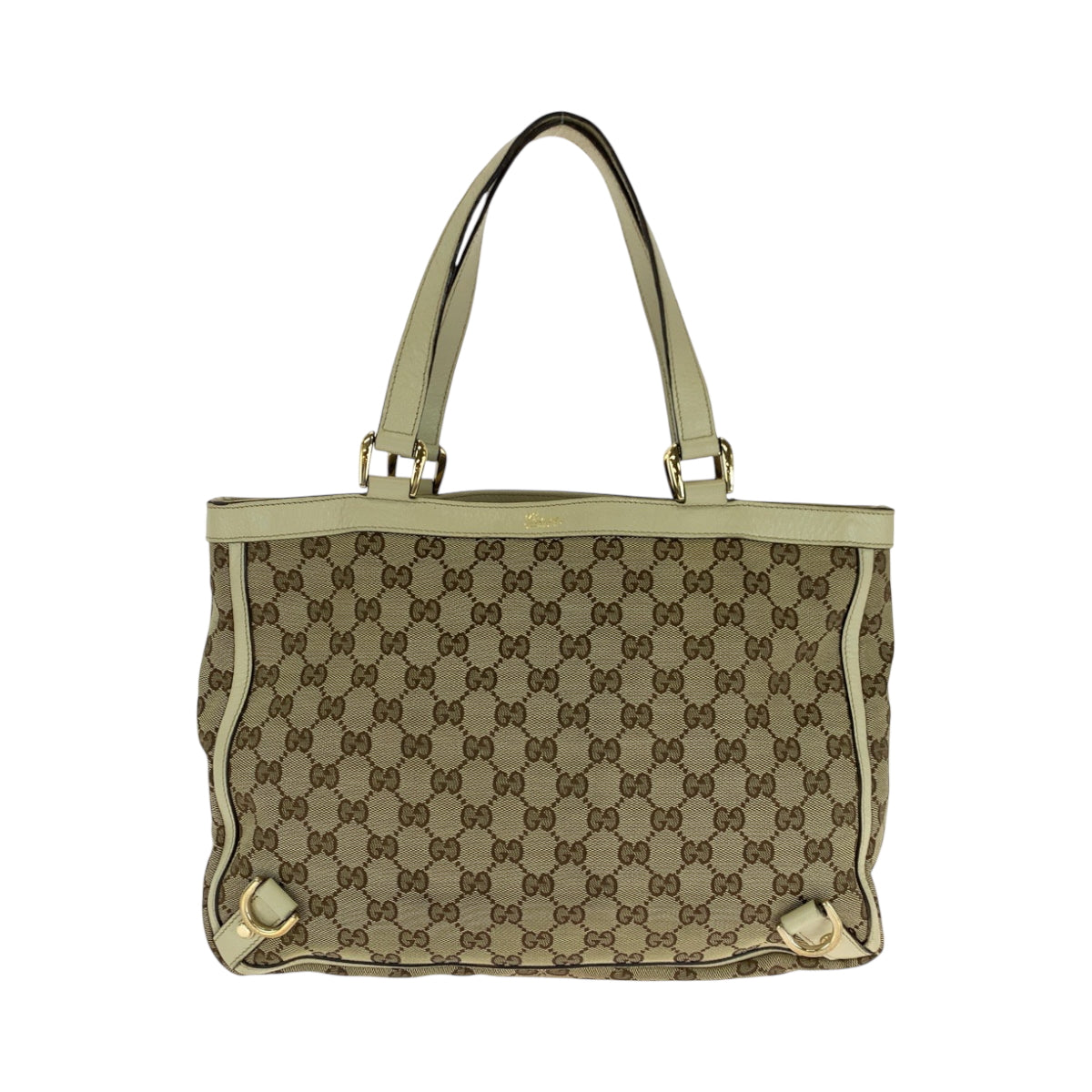 Gucci GG Ivory Metal Canvas Beige Gold Tote Bag