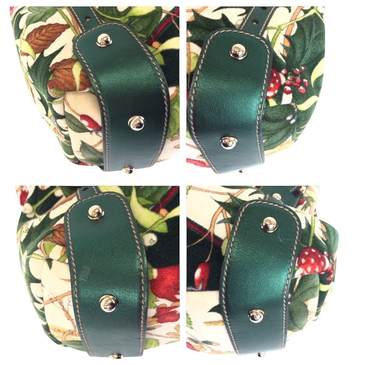 Gucci Velour, SilverMetal Horsebit Floral print Leather Green Multicolor Shoulder Bag