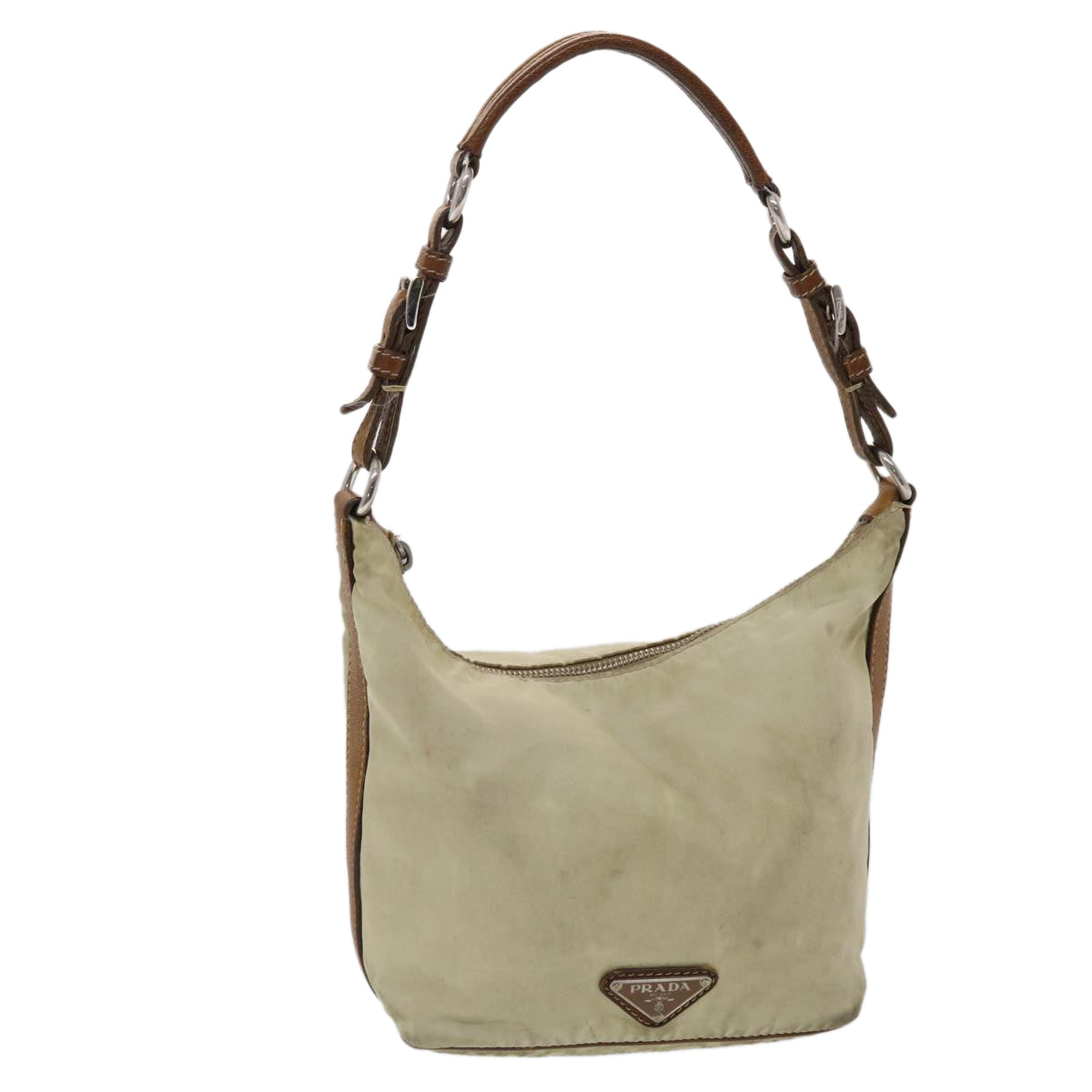 Prada Shoulder Bag Leather Nylon Cream