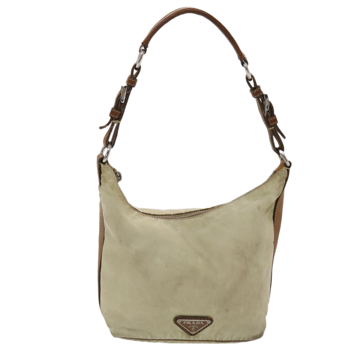 Prada Shoulder Bag Leather Nylon Cream