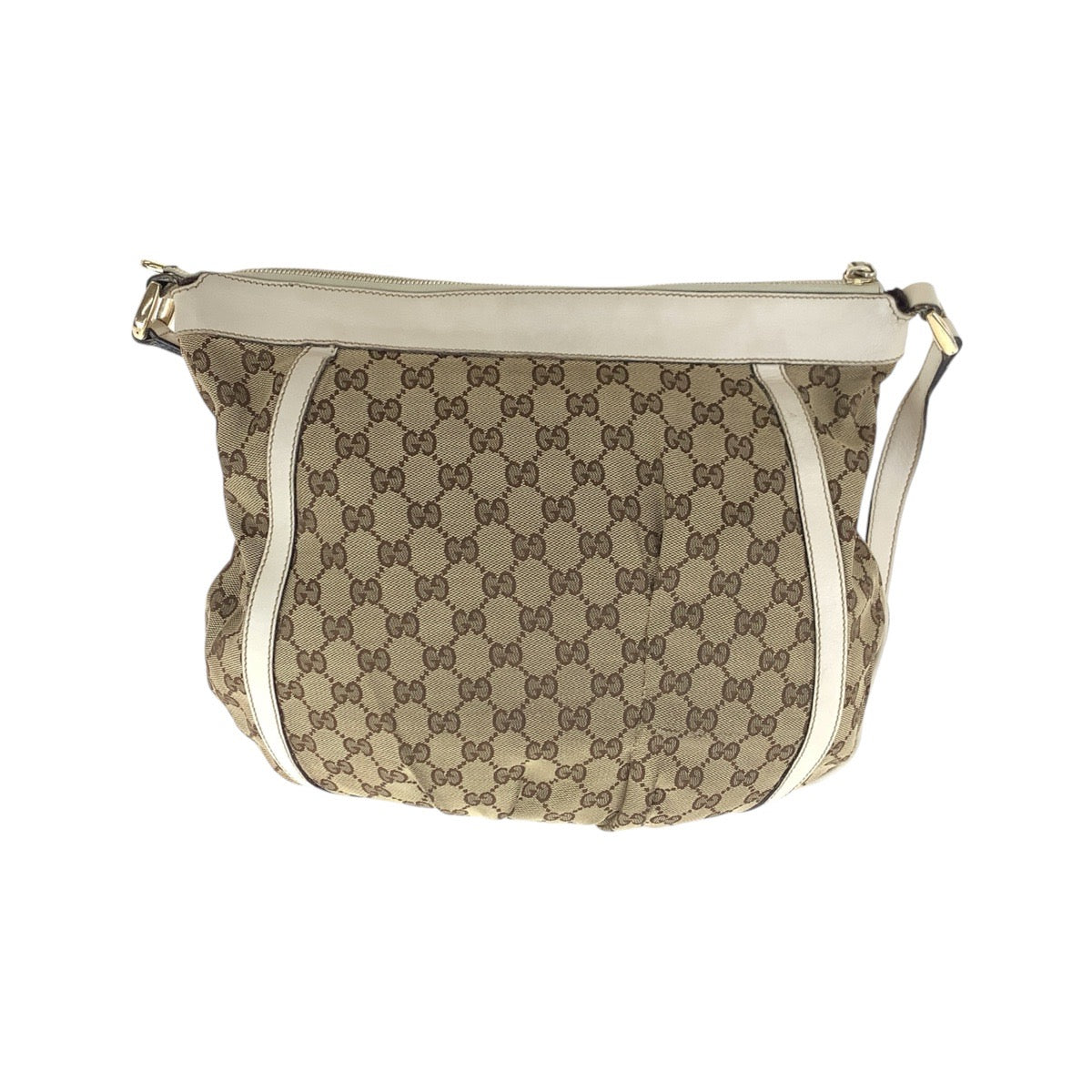Gucci GG Ivory Leather Canvas Beige Gold Shoulder Bag