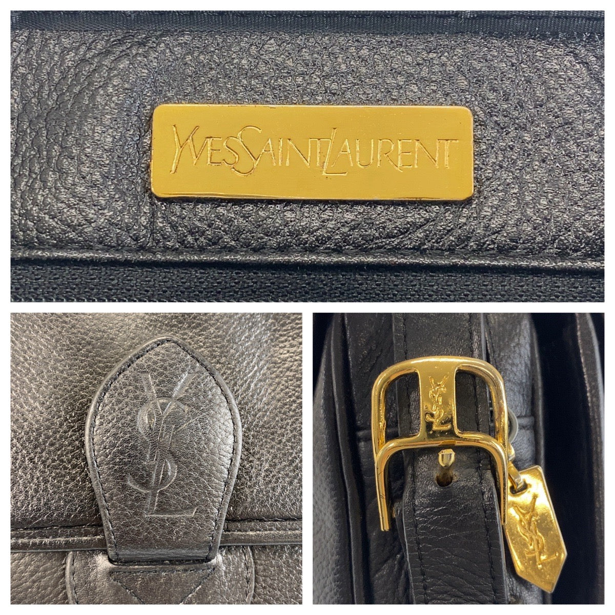 YSL Saint Laurent Shoulder Bag Goldmetal Shoulder Bag Pochette Women Unisex Leather Black
