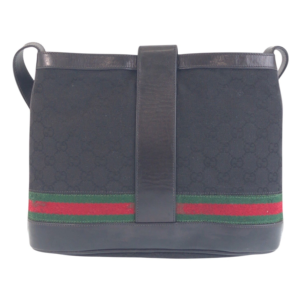 Gucci GG , GoldMetal Old Shelly Leather Canvas Black Shoulder Bag