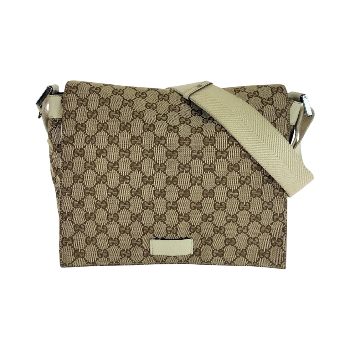 Gucci GG Ivory SilverMetal Messenger Unisex Canvas Beige Shoulder Bag