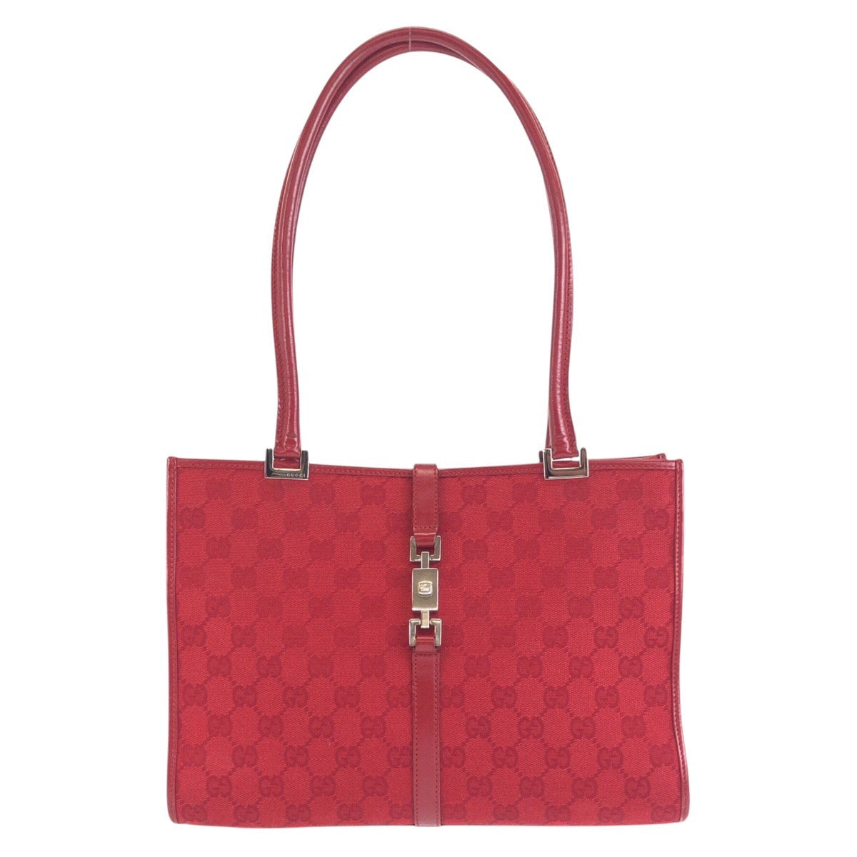 Gucci 002 GG , Metal Jackie Leather Canvas Red Silver Shoulder Bag