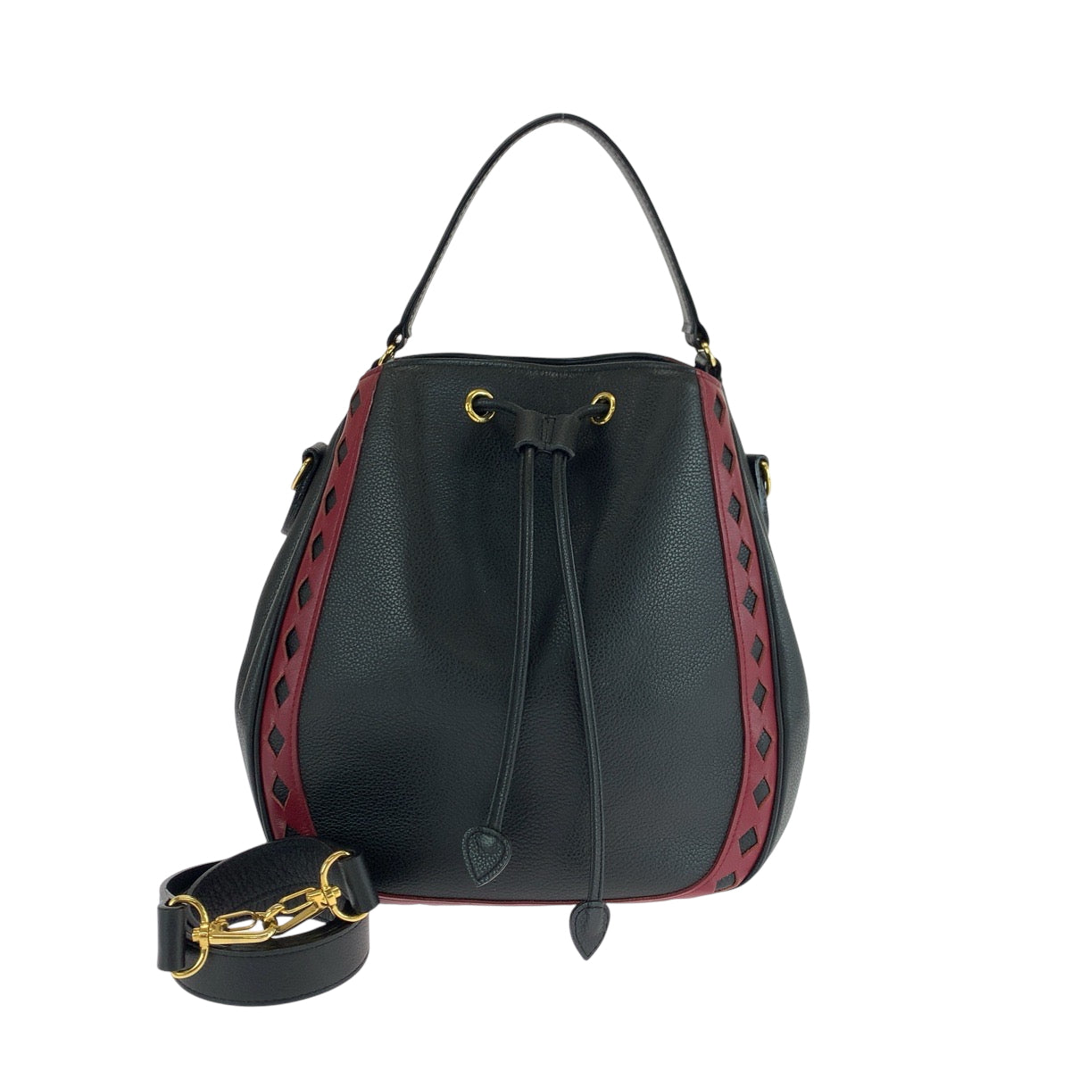 YSL Saint Laurent Yves Shoulder Bag Goldmetal Shoulder Bag Handbag Diamond Leather Black Red