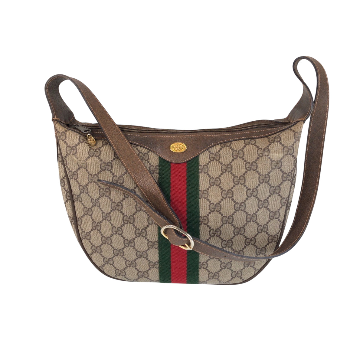 Gucci 68 001 GG Supreme SilverMetal Canvas Brown Beige Shoulder Bag