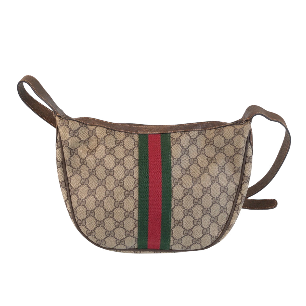 Gucci 68 001 GG Supreme SilverMetal Canvas Brown Beige Shoulder Bag