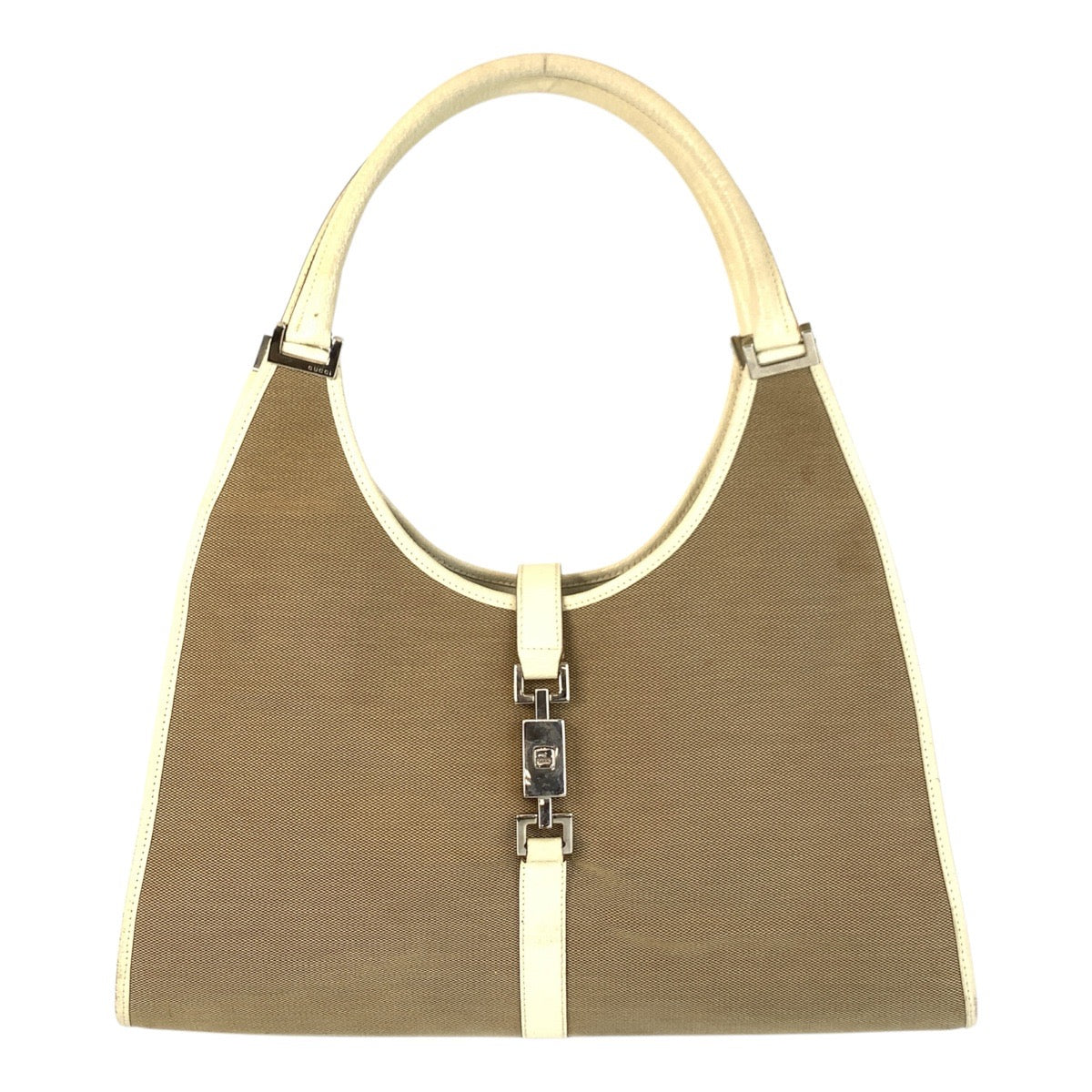 Gucci 002 , Ivory Jackie Leather Canvas Beige Shoulder Bag
