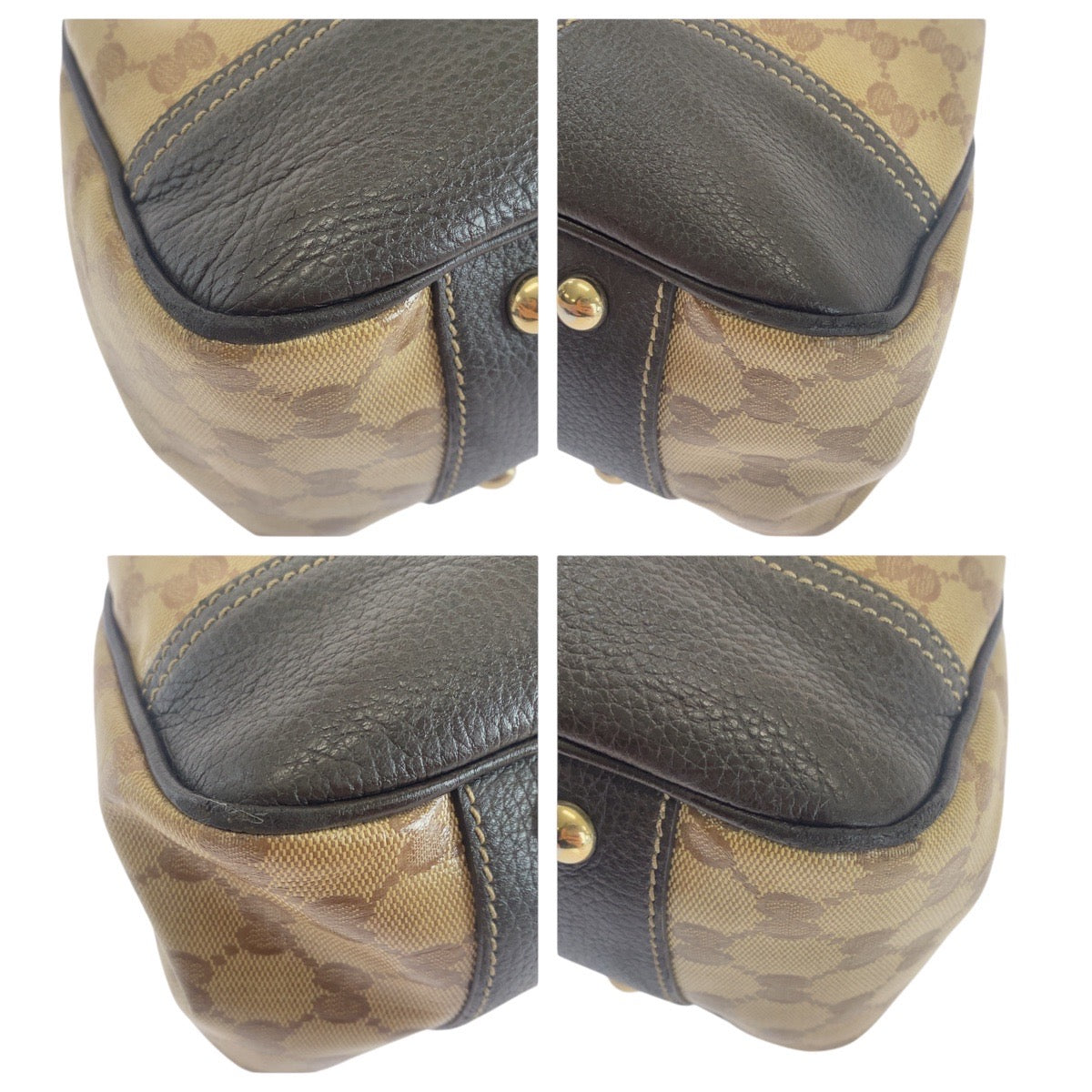 Gucci PVC, Metal Sherry line GG Leather Brown Beige Gold Shoulder Bag