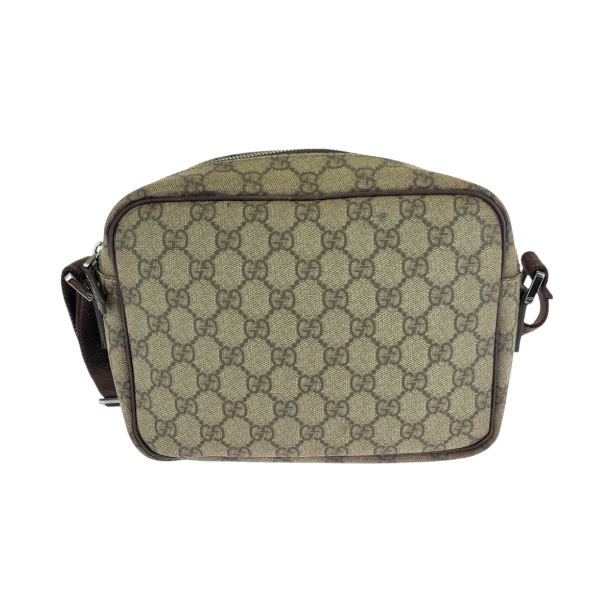 Gucci GG Supreme SilverMetal pochette Canvas Brown Beige Shoulder Bag