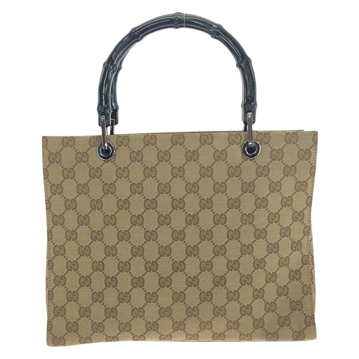 Gucci 002 GG SilverMetal Bamboo Canvas Black Beige Tote Bag