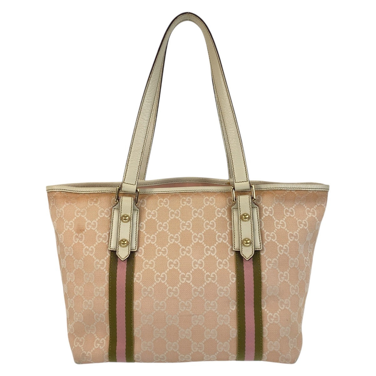 Gucci GG , Ivory Metal Sherry Leather Canvas Pink Gold Shoulder Bag