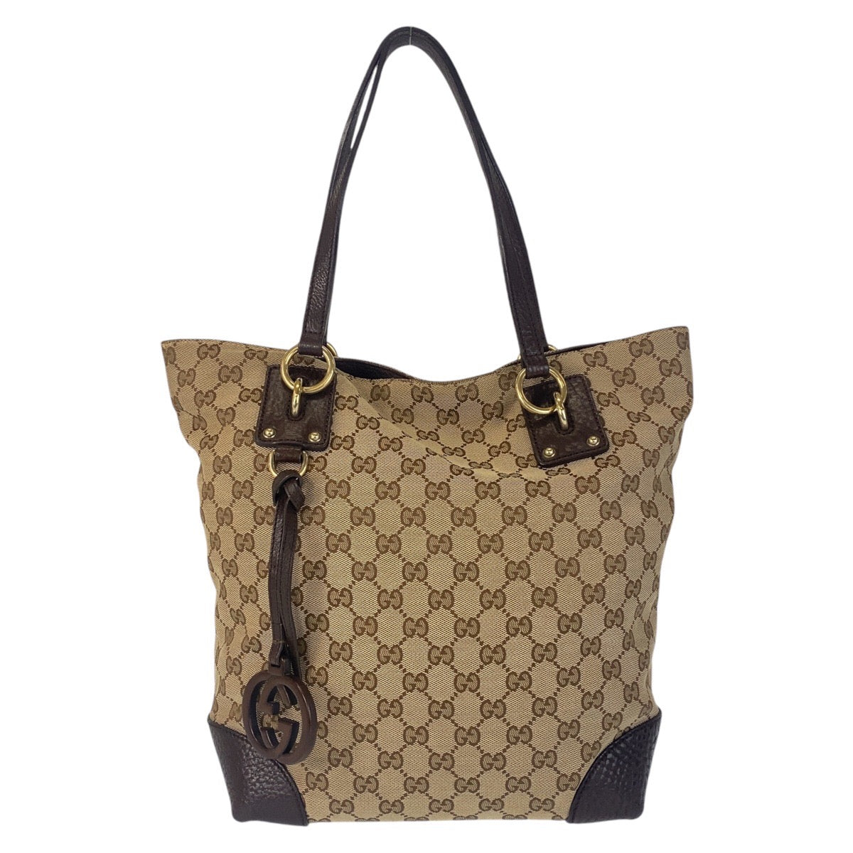 Gucci GG , Gold Metal Leather Canvas Brown Beige Shoulder Bag