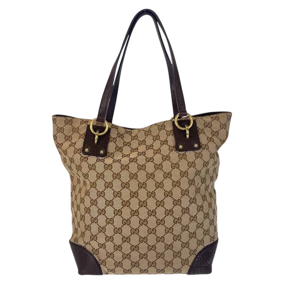 Gucci GG , Gold Metal Leather Canvas Brown Beige Shoulder Bag