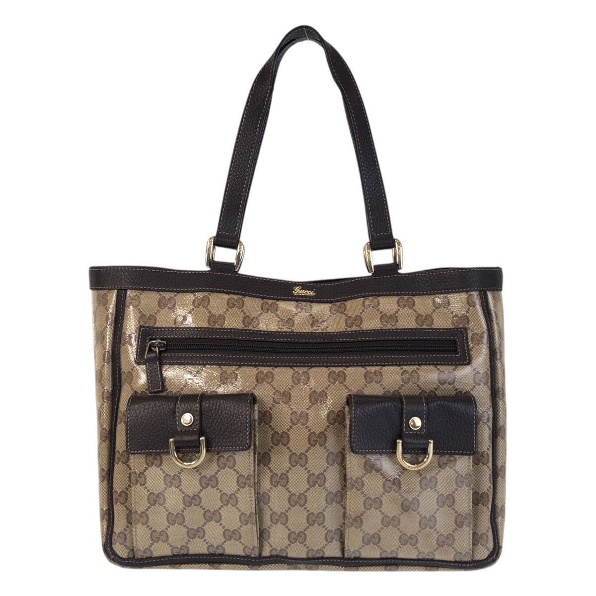 Gucci Coated Gold Leather Canvas Brown Beige Apparel