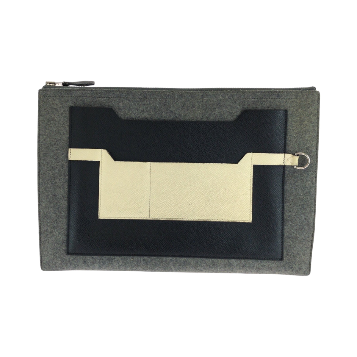 Clutch Bag Felt, Epsom Grey Ivory Silvermetal Black
