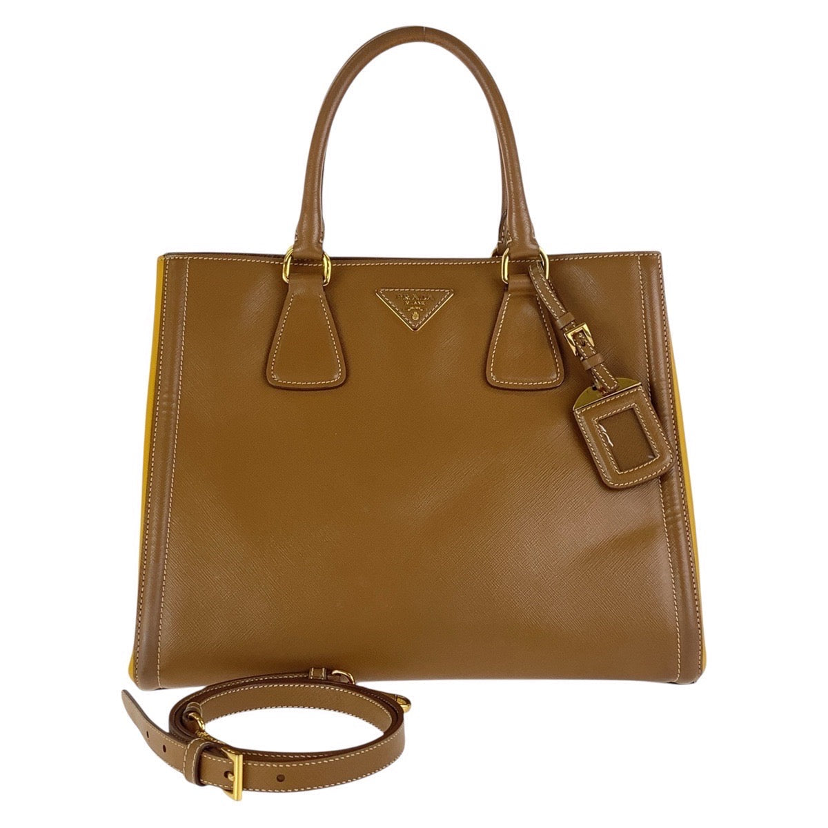 Tote Bag Yellow Metal Tote Bag Shoulder Leather Brown Shoulder Bag
