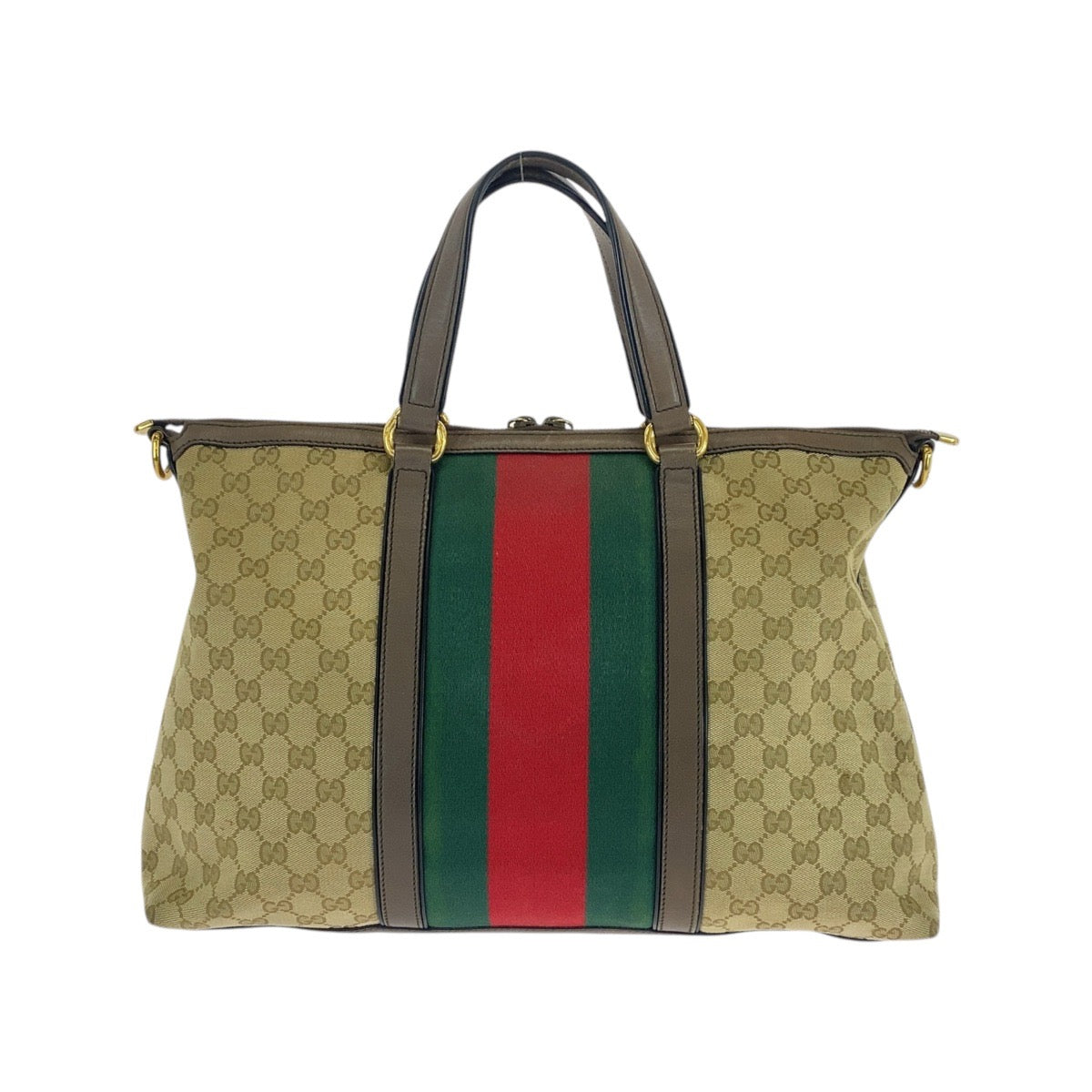 Gucci GG Gold ine Leather Canvas Brown Beige Shoulder Bag