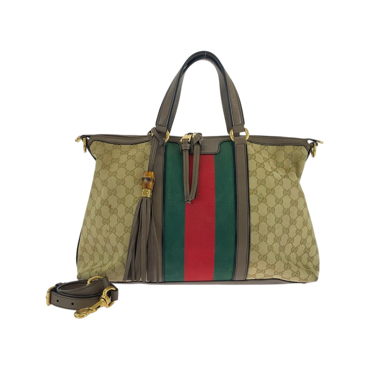 Gucci Sherry Line 2Way Tote Bag Leather Canvas