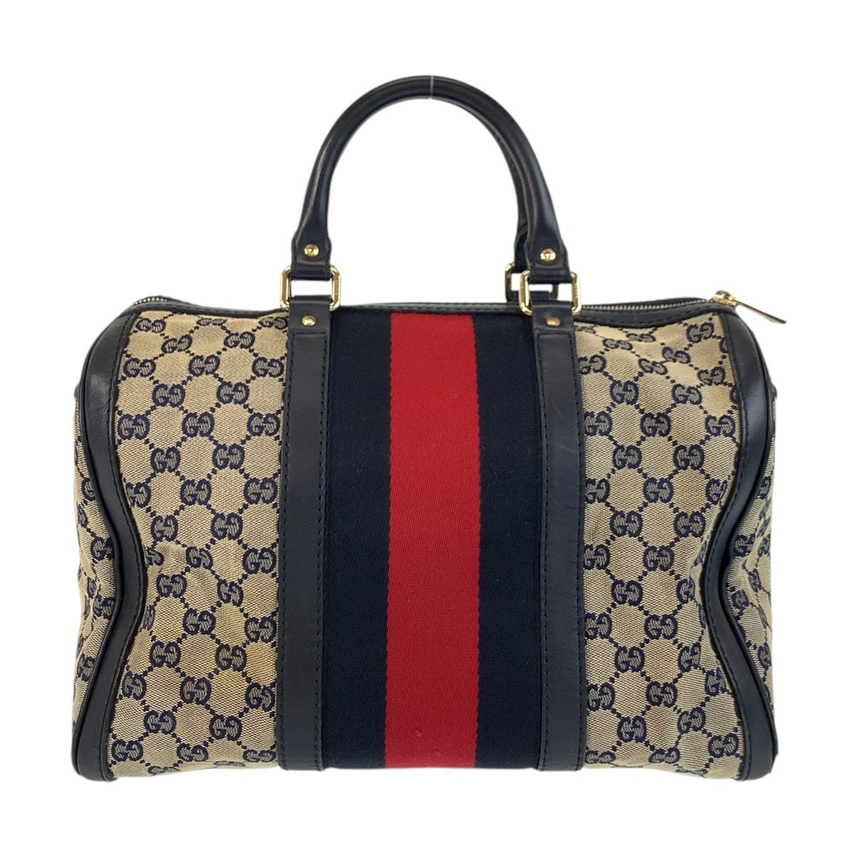 Gucci GG Gray 2way Sherry line Leather Canvas Gold Navy Shoulder Bag