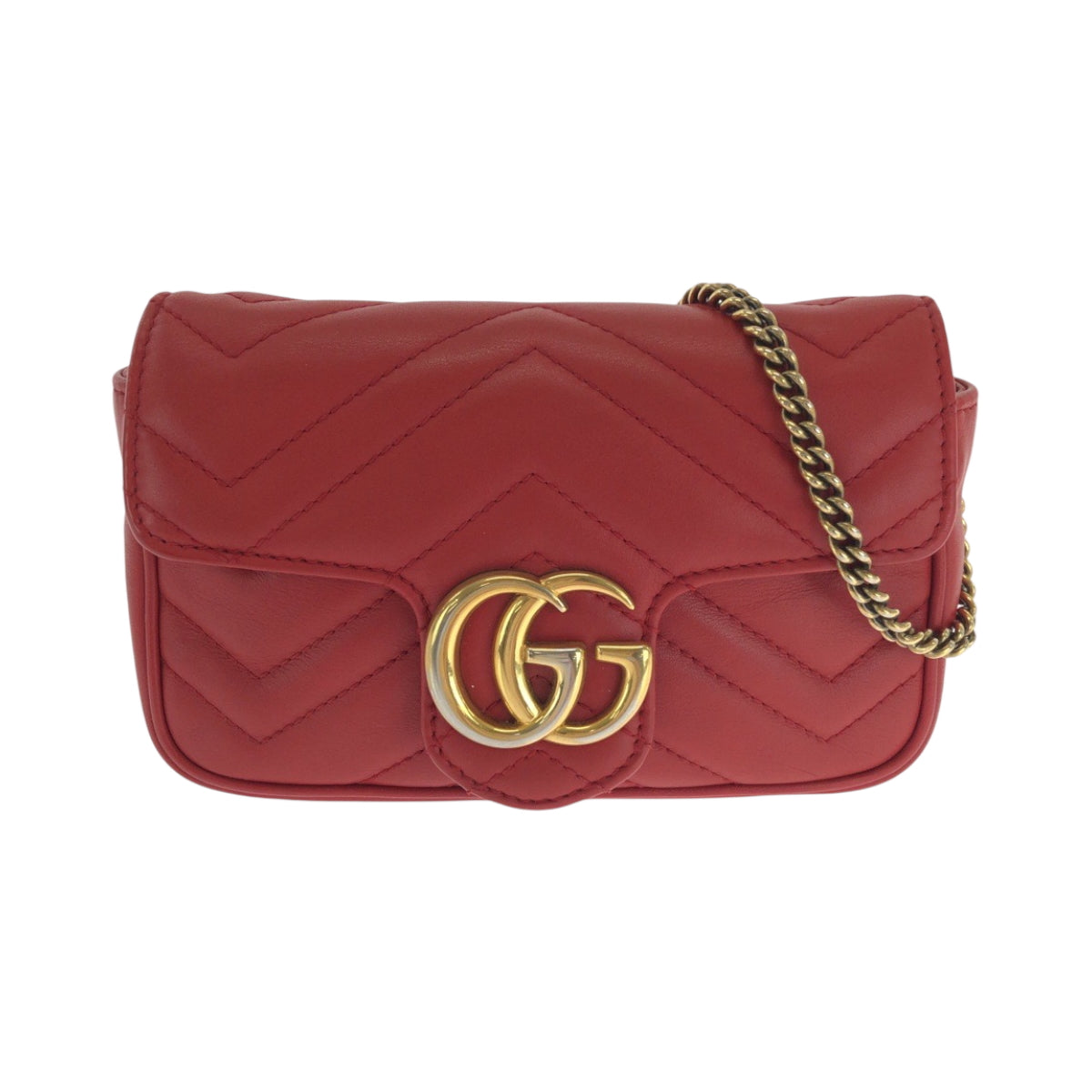 Gucci Metal ChainShoulder GG Marmont Leather Red Gold Shoulder Bag