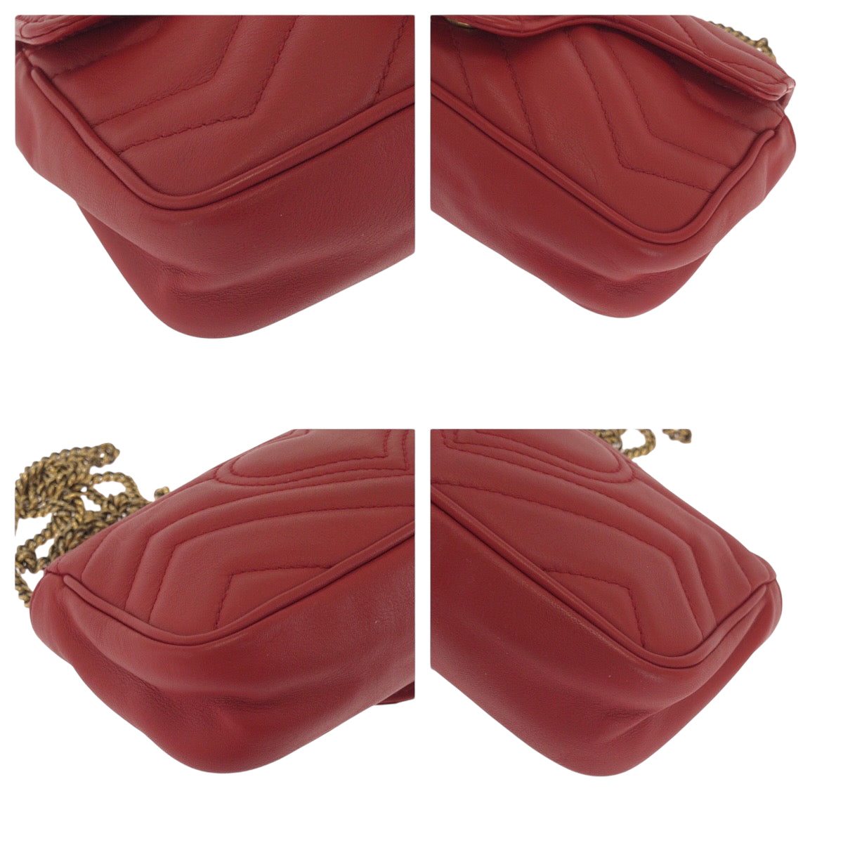 Gucci Metal ChainShoulder GG Marmont Leather Red Gold Shoulder Bag