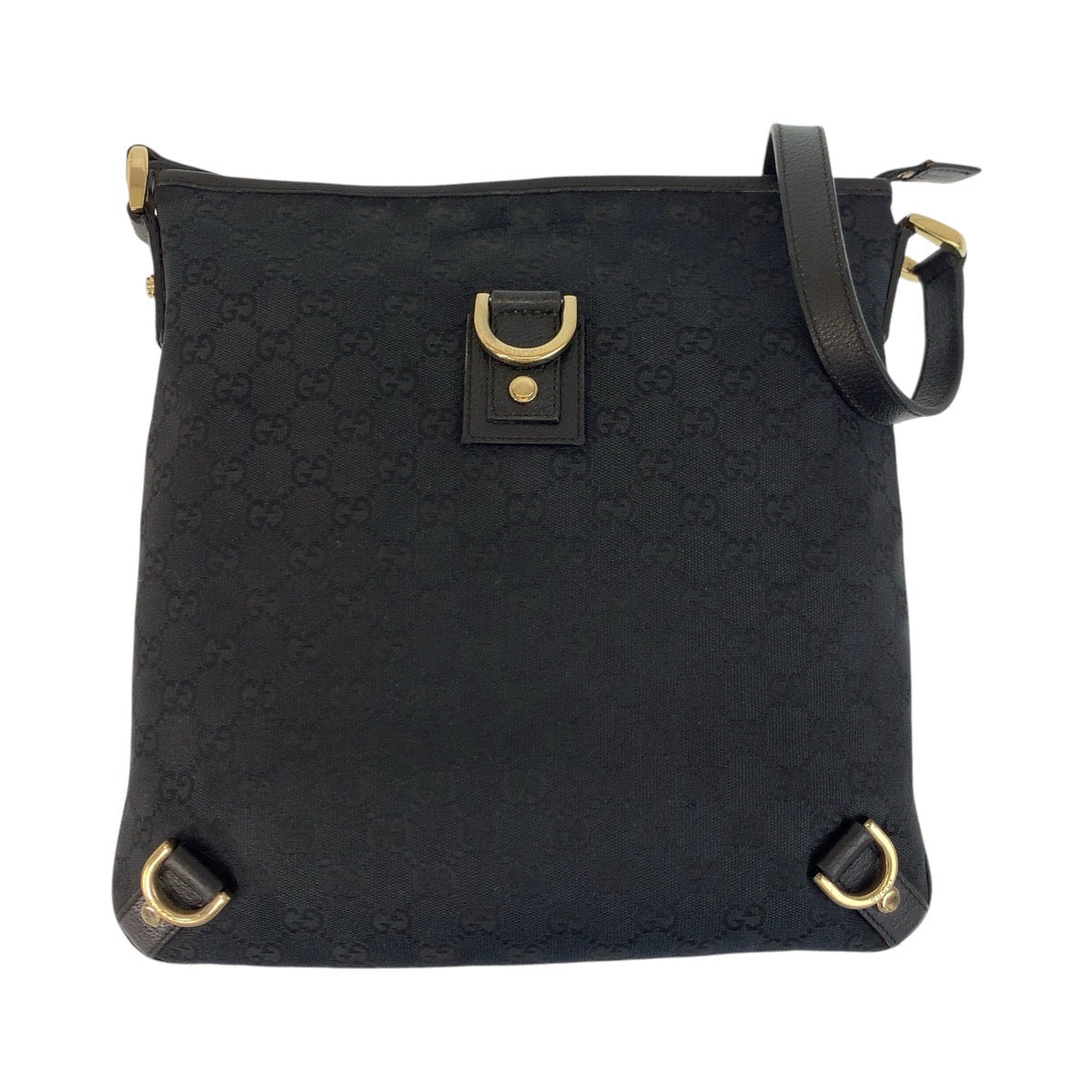 Gucci GG GoldMetal Messenger Abbey Leather Canvas Black Shoulder Bag