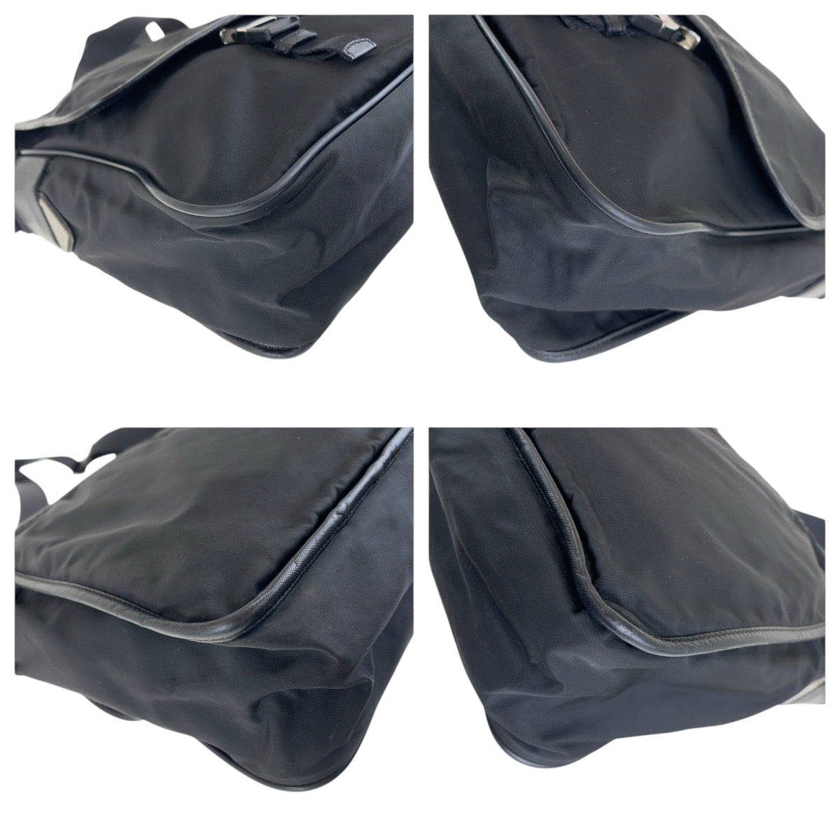 Prada Tessuto Triangle Plate Shoulder Bag Leather Nylon Saffiano