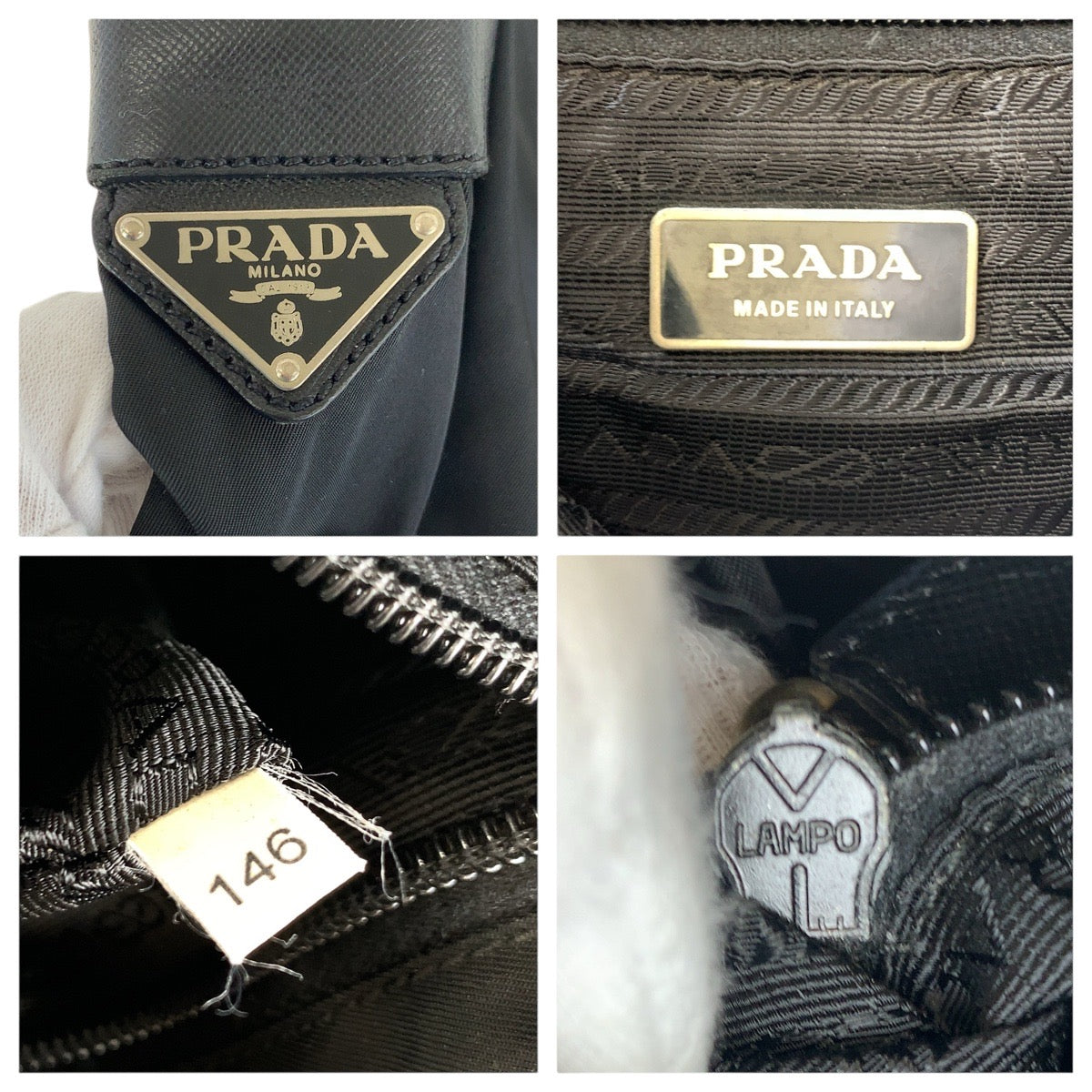 Prada Tessuto Triangle Plate Shoulder Bag Leather Nylon Saffiano