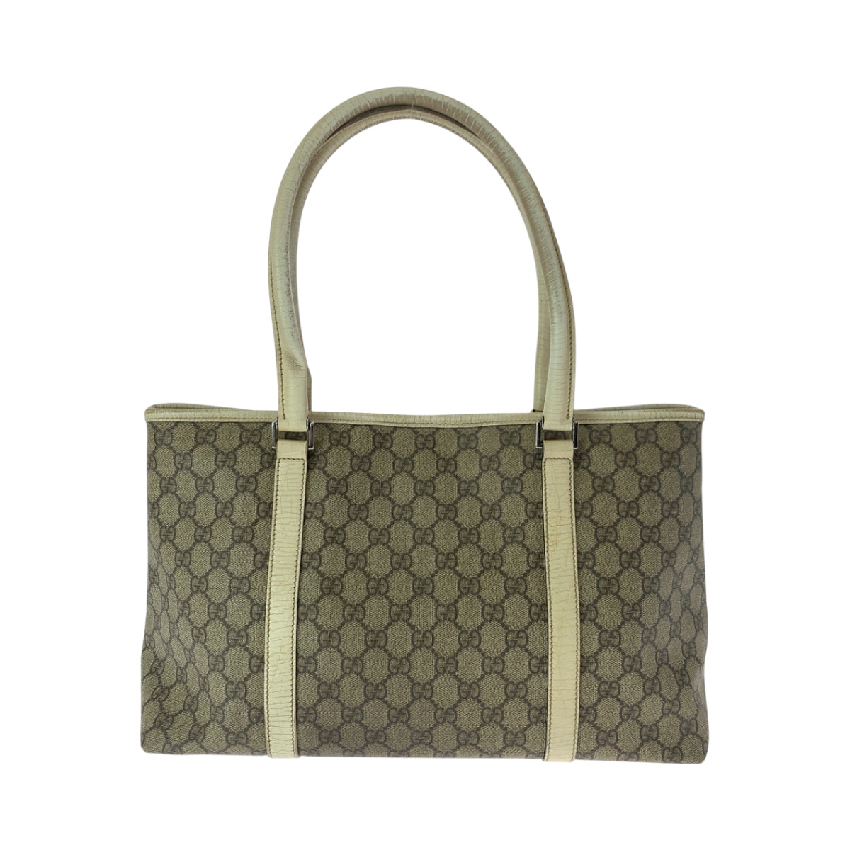 Gucci GG Supreme Ivory SilverMetal Canvas Beige Shoulder Bag