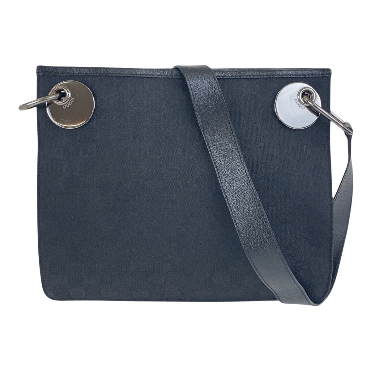 Gucci GG SilverMetal Leather Canvas Black Crossbody Bag