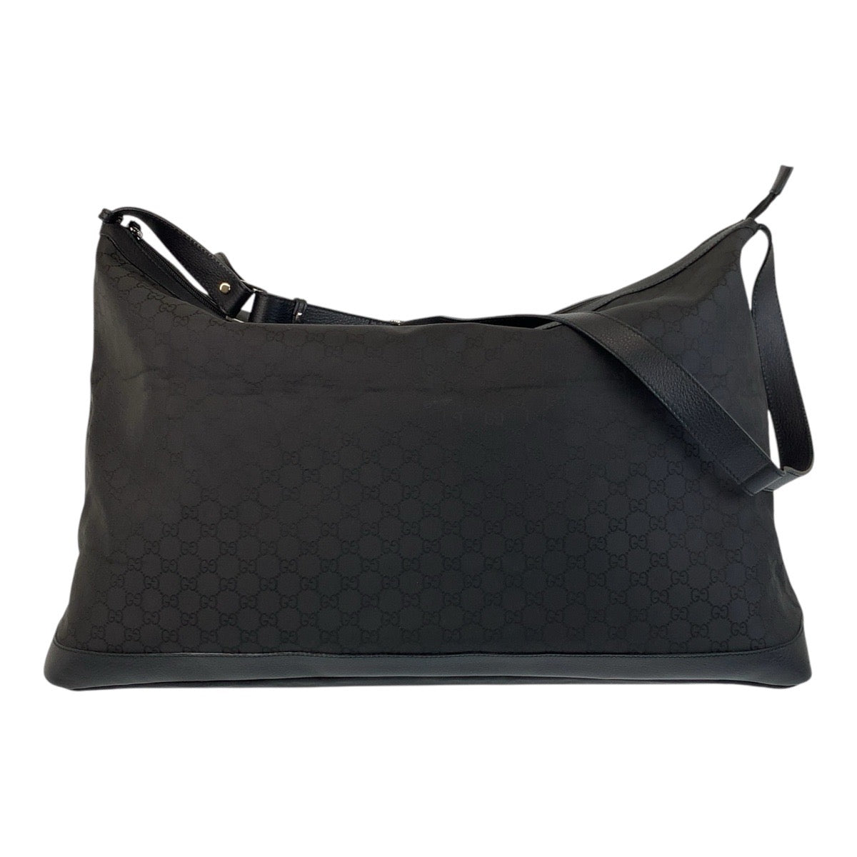 Gucci GG SilverMetal Boston Duffel Leather Canvas Black Shoulder Bag