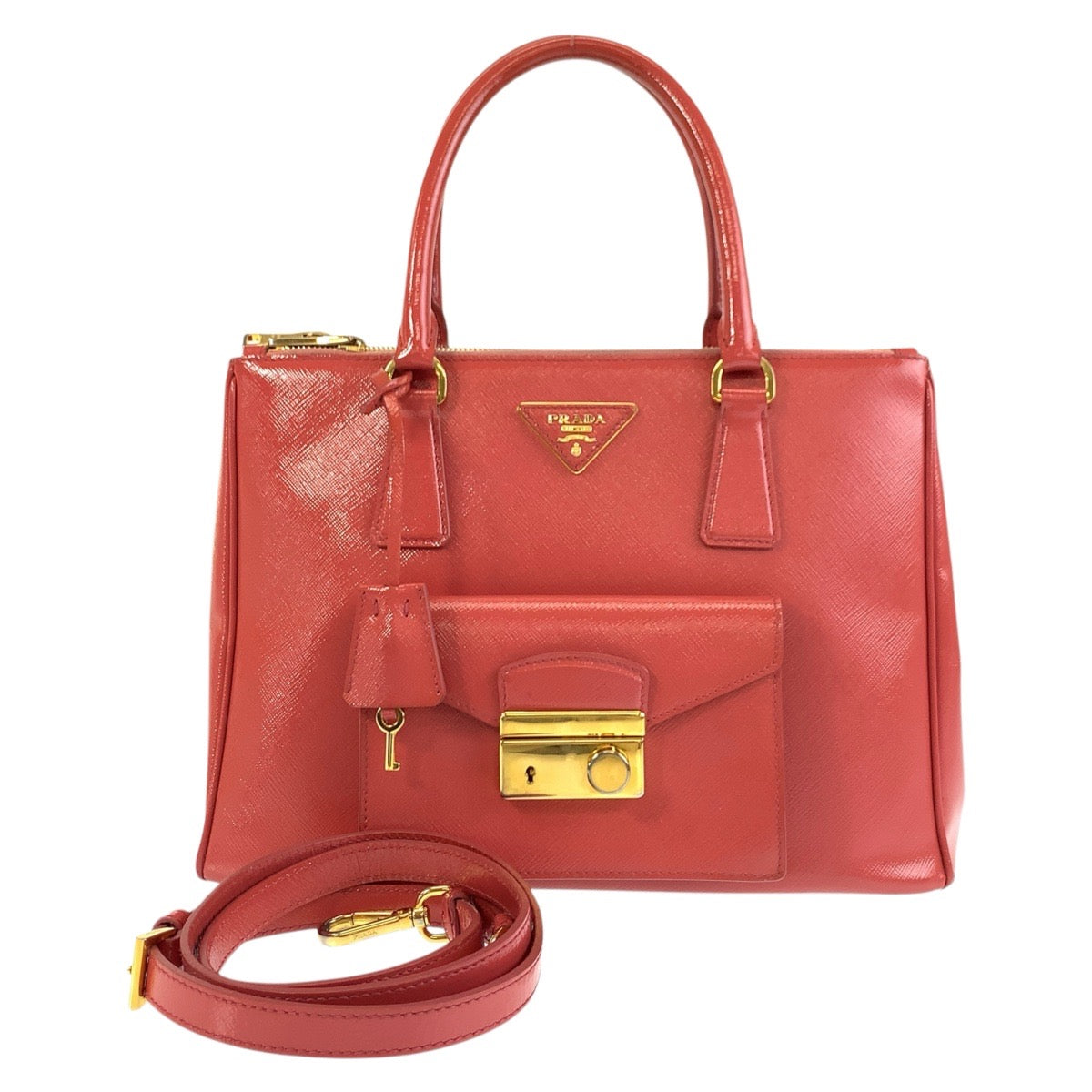 Prada 2Way Bag Leather Saffiano Pink Travel Bag